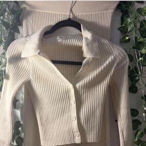 Aerie Cream Ribbed Button-Down Shirt